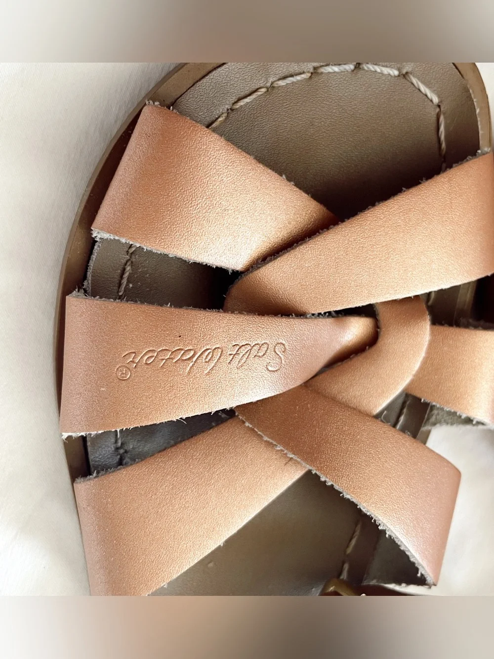 SALT WATER Sandals Hoy Fisherman Rose Gold Leather Buckle Mary Jane Strappy